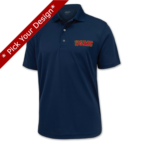 Pick Your Design Marines Performance Polo (Navy)