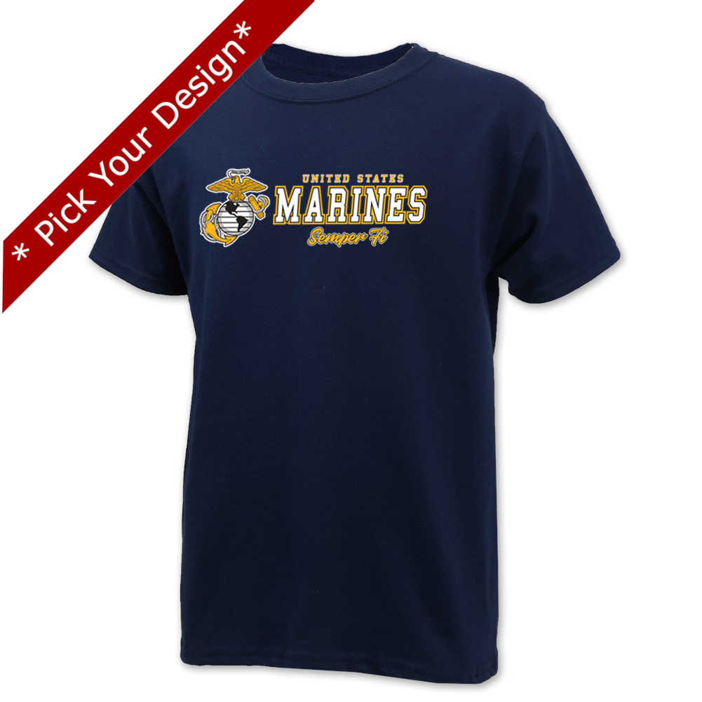 Pick Your Design Marines Youth T-Shirt (Navy)