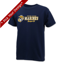 Load image into Gallery viewer, Pick Your Design Marines Youth T-Shirt (Navy)