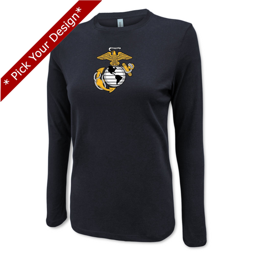Pick Your Design Marines Ladies Long Sleeve T-Shirt (Black)