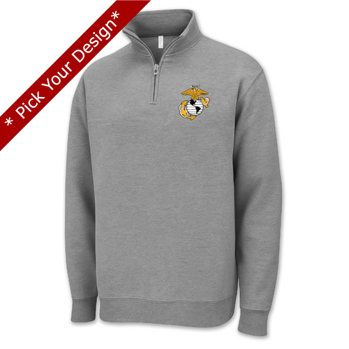 Pick Your Design Marines 1/4 Zip Sweatshirt (Grey)