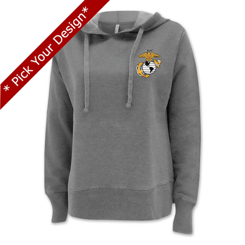 Pick Your Design Marines Ladies Hooded Sweatshirt (Washed Grey)