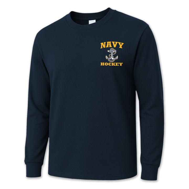 Navy Anchor Hockey Long Sleeve T-Shirt