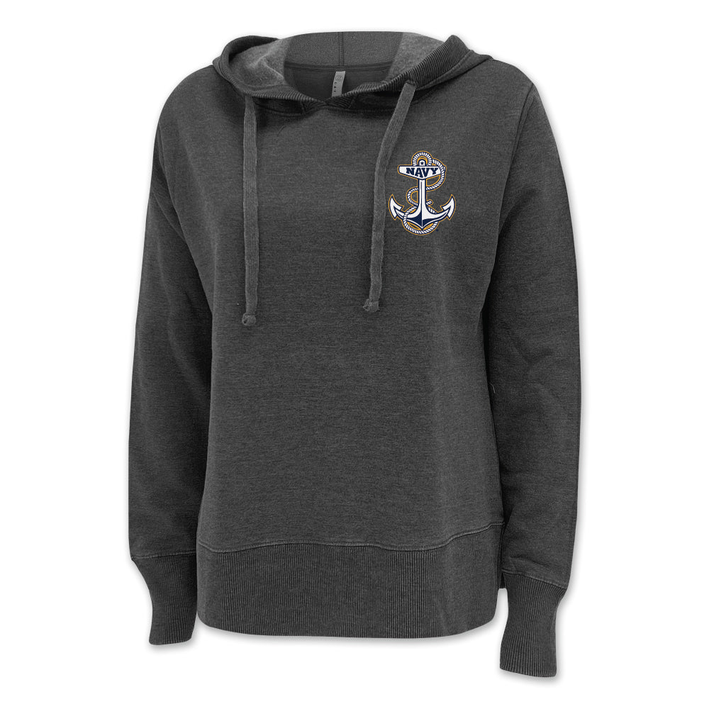 Navy Anchor Left Chest Ladies Hood