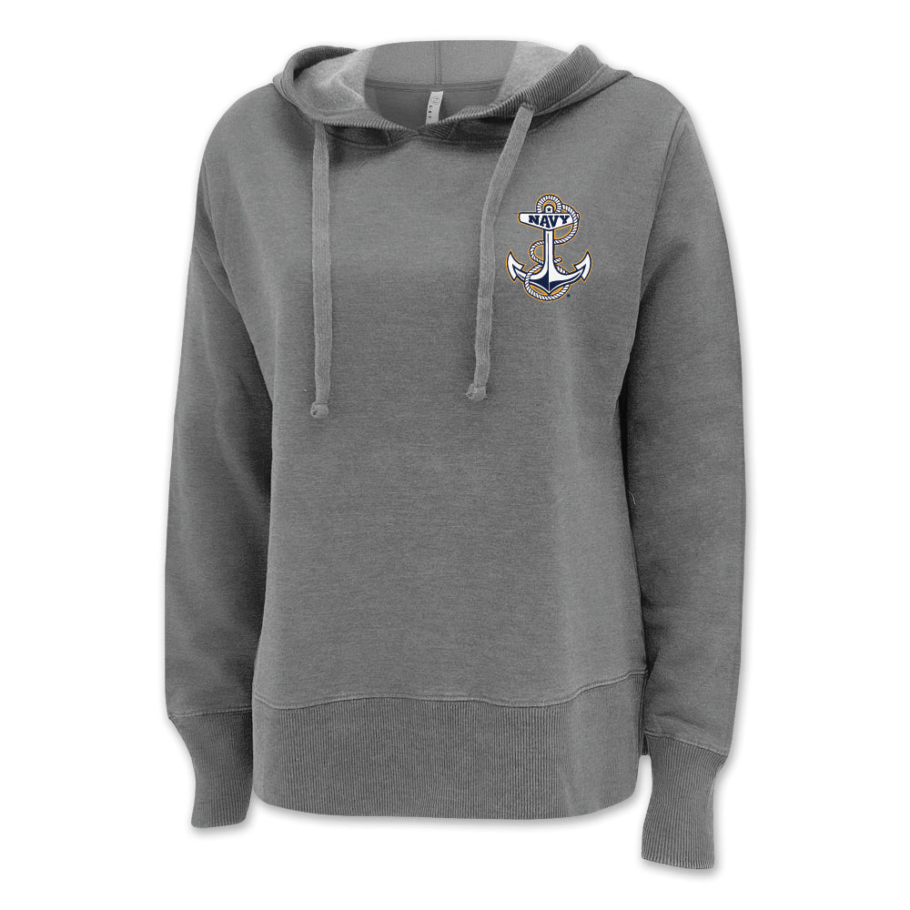Navy Anchor Left Chest Ladies Hood