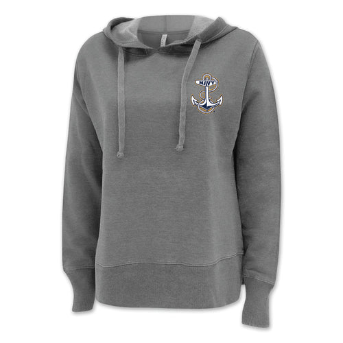 Navy Anchor Left Chest Ladies Hood