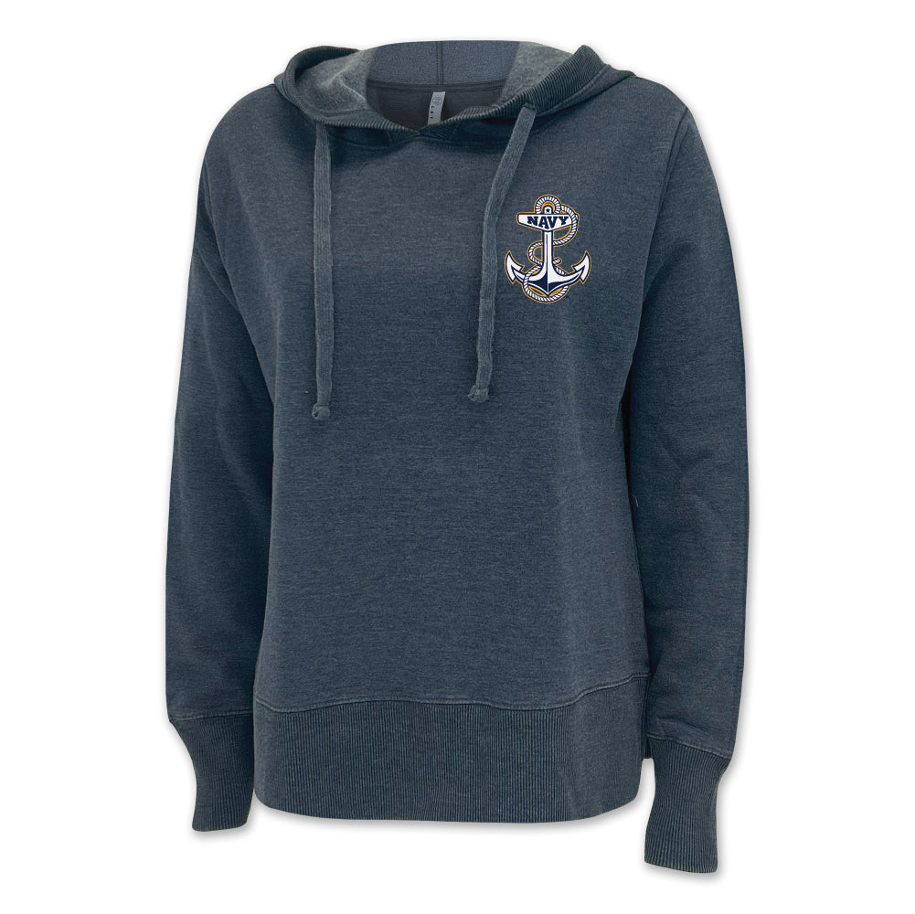 Pick Your Design Navy Ladies Hooded Sweatshirt (Washed Navy)