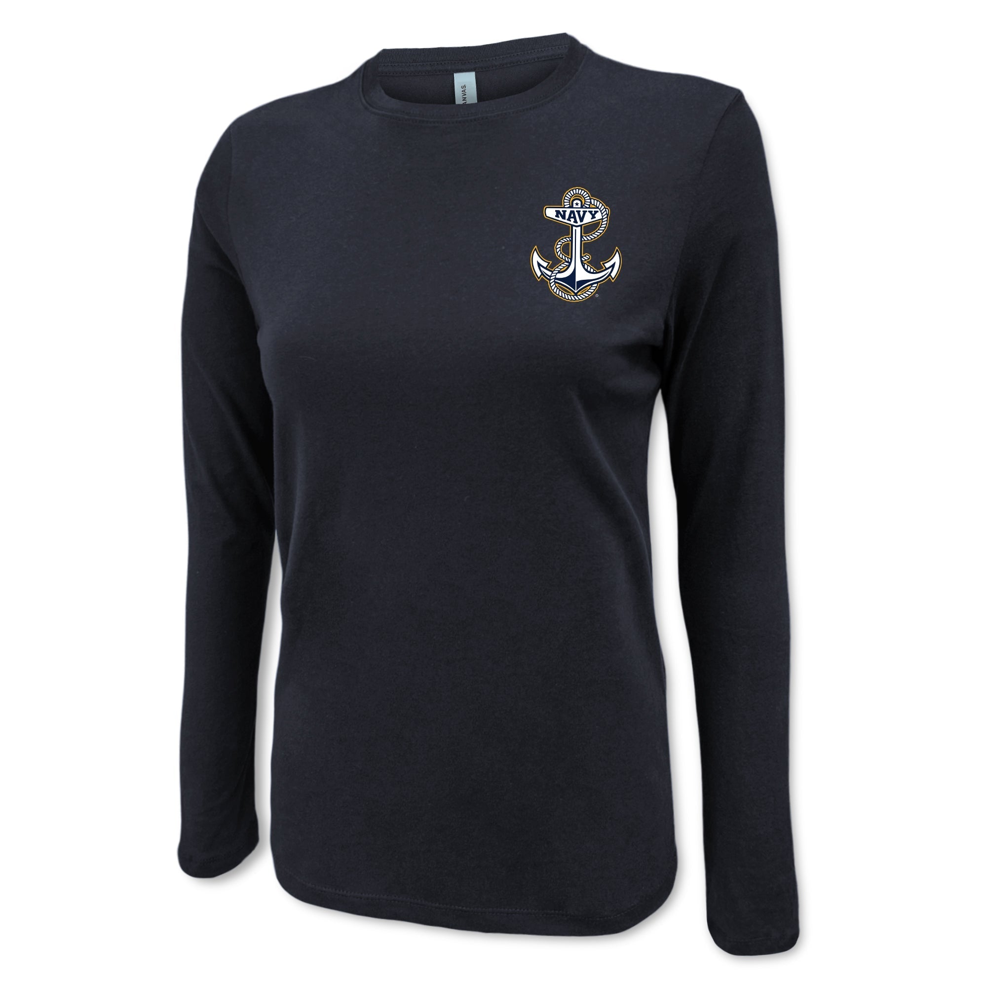 Pick Your Design Navy Ladies Long Sleeve T-Shirt (Black)