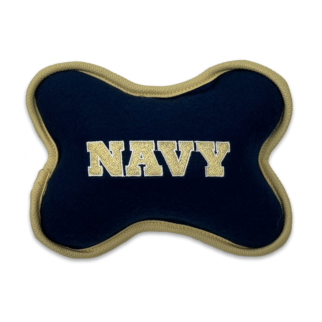 Navy Embroidered Bone Shaped Squeak Toy (Small - 8