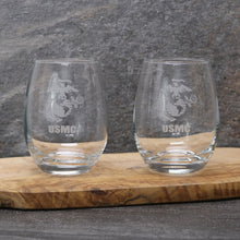 Load image into Gallery viewer, Marines EGA Set of Two 15oz Stemless Wine Glasses*