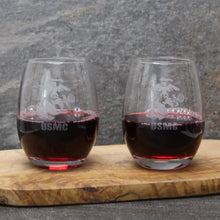 Load image into Gallery viewer, Marines EGA Set of Two 15oz Stemless Wine Glasses*