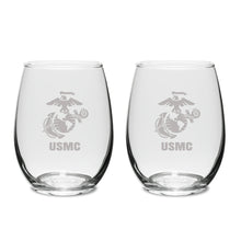 Load image into Gallery viewer, Marines EGA Set of Two 15oz Stemless Wine Glasses*