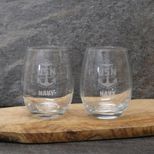 Load image into Gallery viewer, Navy Anchor Set of Two 15oz Stemless Wine Glasses*