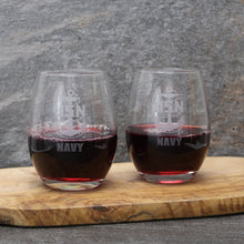 Load image into Gallery viewer, Navy Anchor Set of Two 15oz Stemless Wine Glasses*