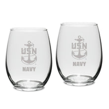 Load image into Gallery viewer, Navy Anchor Set of Two 15oz Stemless Wine Glasses*