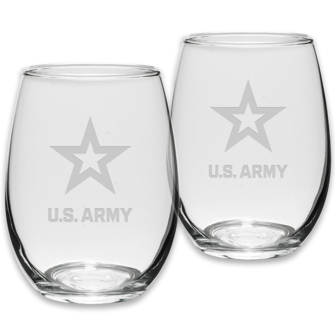 Army Star Set of Two 21oz Stemless Wine Glasses (Clear)*