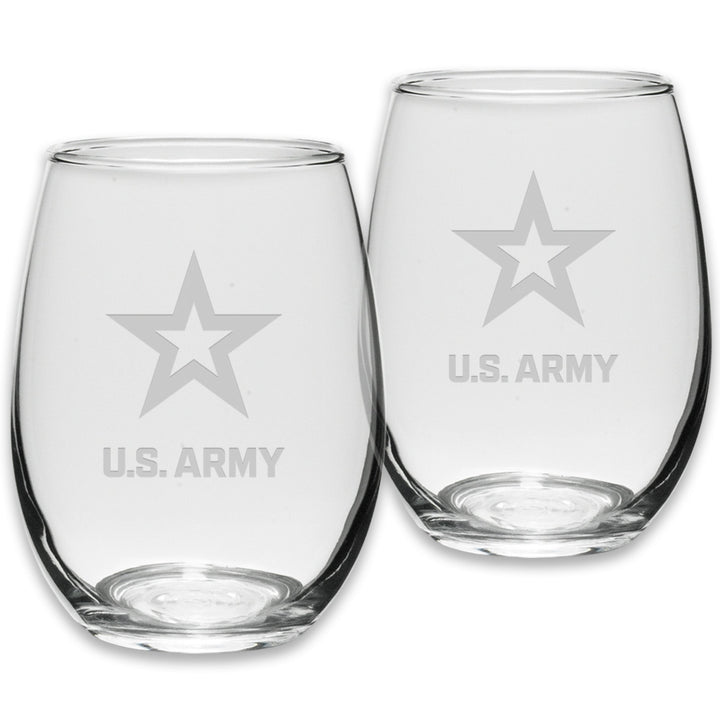 Army Star Set of Two 21oz Stemless Wine Glasses (Clear)*