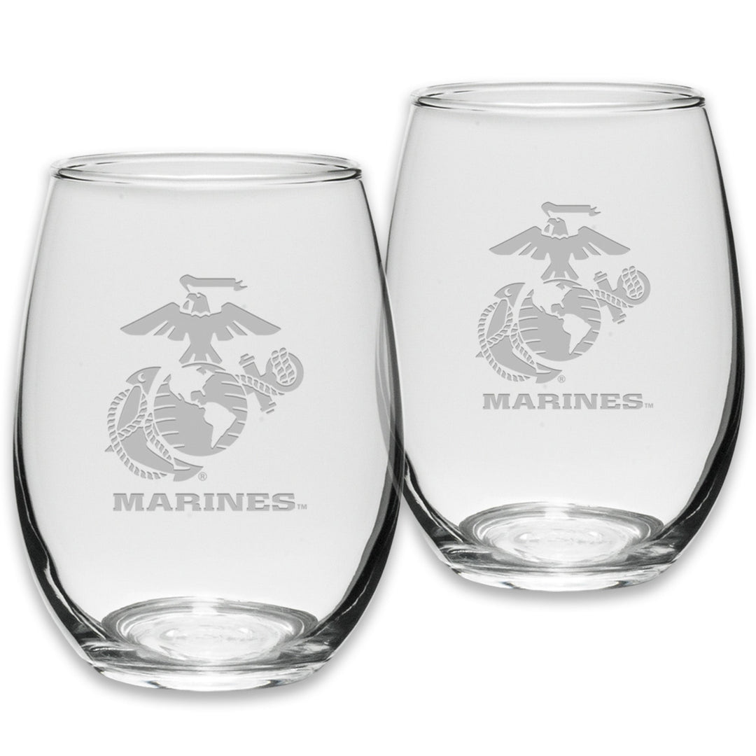 Marines EGA Set of Two 21oz Stemless Wine Glasses (Clear)*