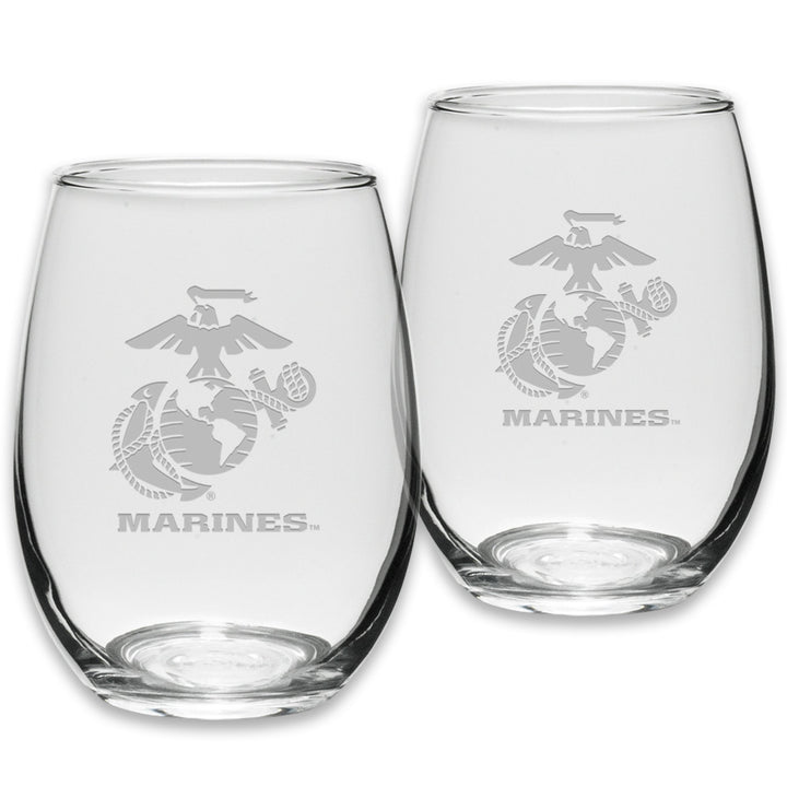 Marines EGA Set of Two 21oz Stemless Wine Glasses (Clear)*