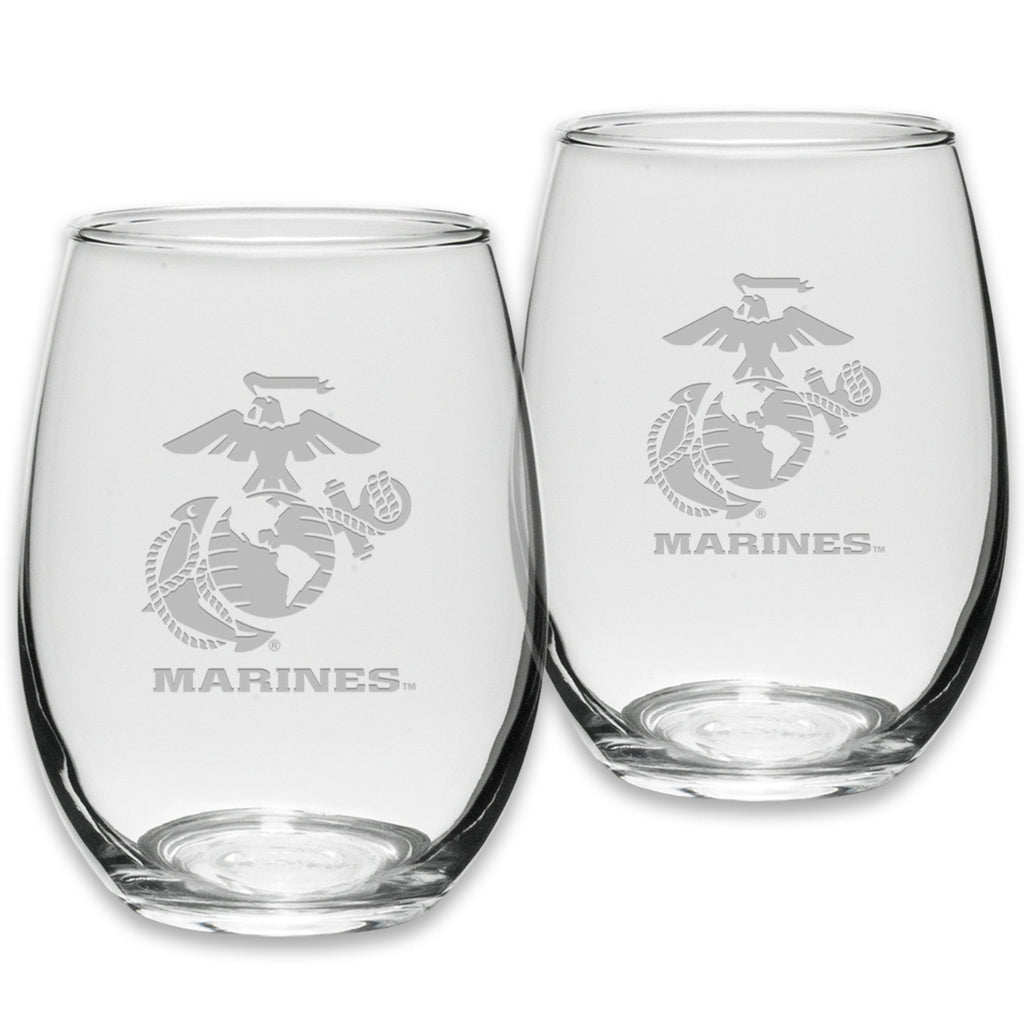 Marines EGA Set of Two 21oz Stemless Wine Glasses (Clear)*