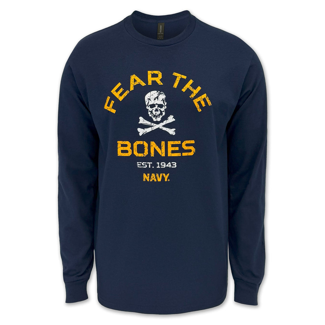 Navy Fear The Bones Long Sleeve T-Shirt (Navy)