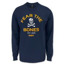 Load image into Gallery viewer, Navy Fear The Bones Long Sleeve T-Shirt (Navy)