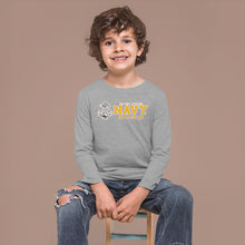 Load image into Gallery viewer, Navy Youth Anchors Aweigh Chest Print Long Sleeve T-Shirt