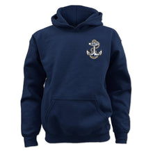Load image into Gallery viewer, Navy Anchor Youth Left Chest Hood