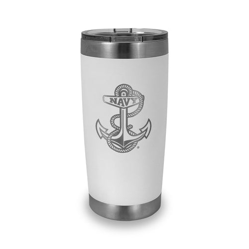 Navy Anchor Stainless Steel Laser Etched 20oz Tumbler (White)