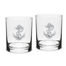 Load image into Gallery viewer, Navy Anchor 14oz Deep Etched Double Old Fashion Glasses (Clear)*
