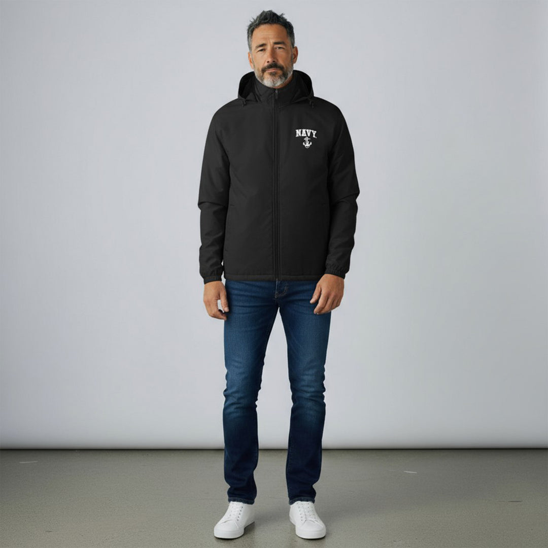 Navy Anchor Atmos Pro Fleece Lined Hooded Jacket (Black)