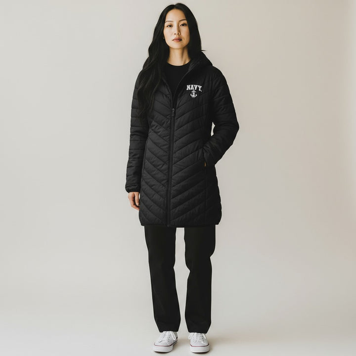 Navy Anchor Ladies Long Helio Insulated Coat (Black)
