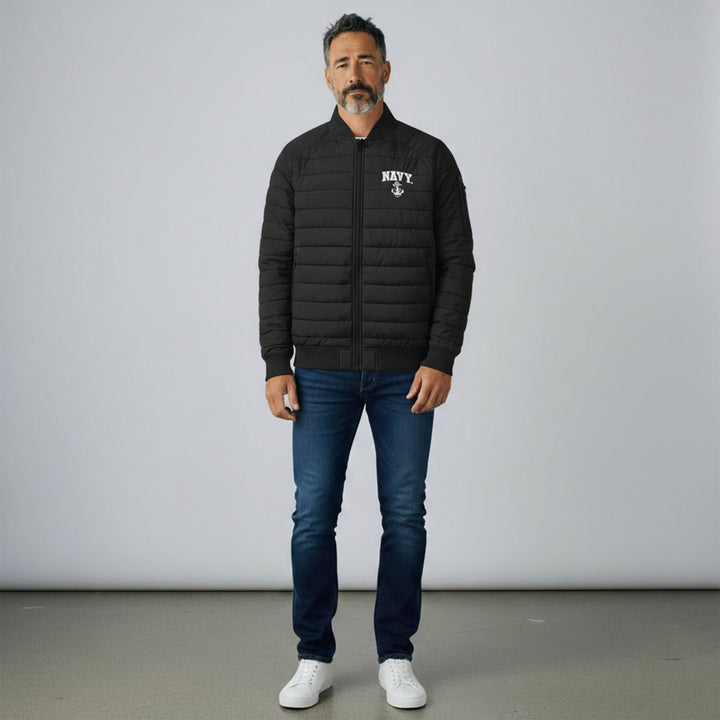 Navy Anchor Paradox Polyloft Bomber Jacket (Black)