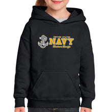 Load image into Gallery viewer, Navy Anchors Aweigh Chest Print Youth Hood