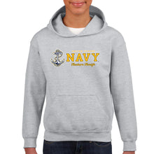 Load image into Gallery viewer, Navy Anchors Aweigh Chest Print Youth Hood