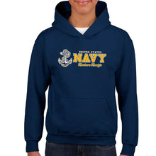 Load image into Gallery viewer, Navy Anchors Aweigh Chest Print Youth Hood