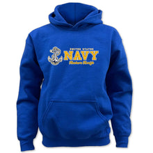 Load image into Gallery viewer, Navy Anchors Aweigh Chest Print Youth Hood