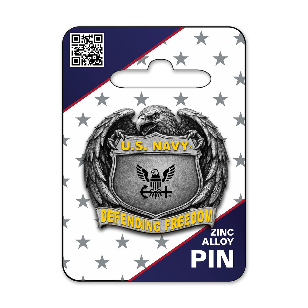 Navy Eagle Embrace Defending Freedom Pin