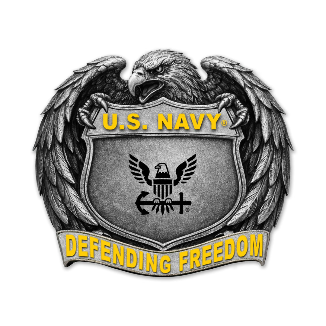 Navy Eagle Embrace Defending Freedom Pin