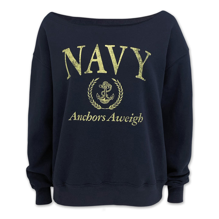 Navy Ladies Tiffany Off the Shoulder Sweatshirt (Navy)