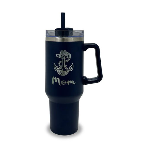 Navy Mom 40oz Stainless Steel Travel Mug (Navy Blue)