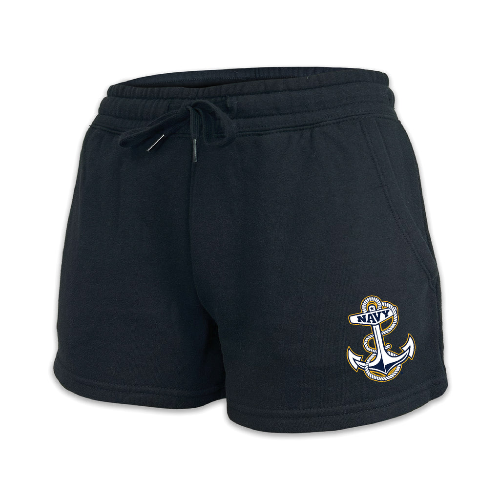 Pick Your Design Navy Ladies Fleece Shorts (Black)