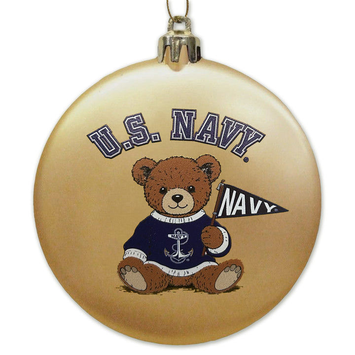 Navy Teddy Bear 3" Satin Finish Flat Shatterproof Ornament (Gold)
