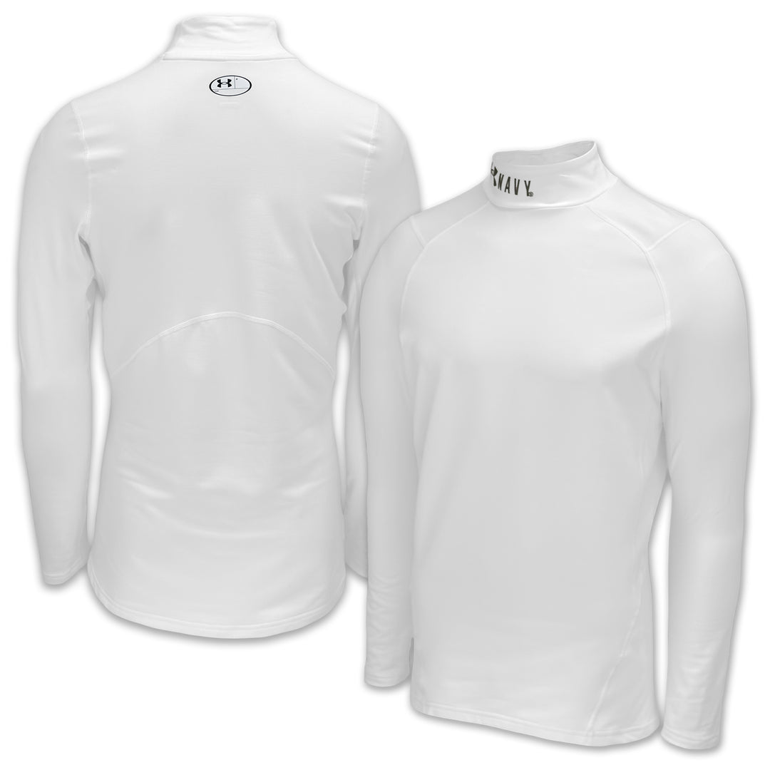 Navy Under Armour ColdGear Fitted Mock (White)