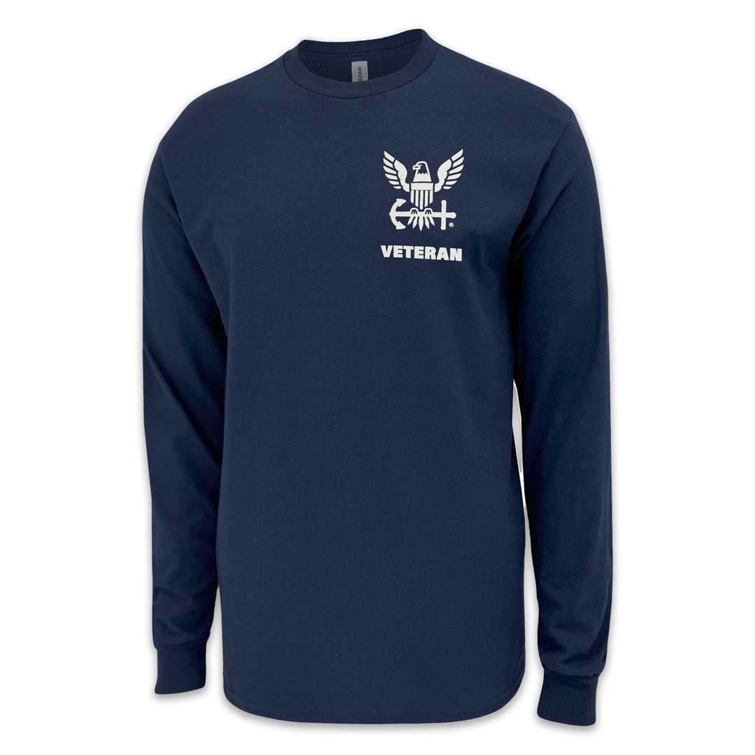 Navy Veteran Flag Long Sleeve T-Shirt (Navy)