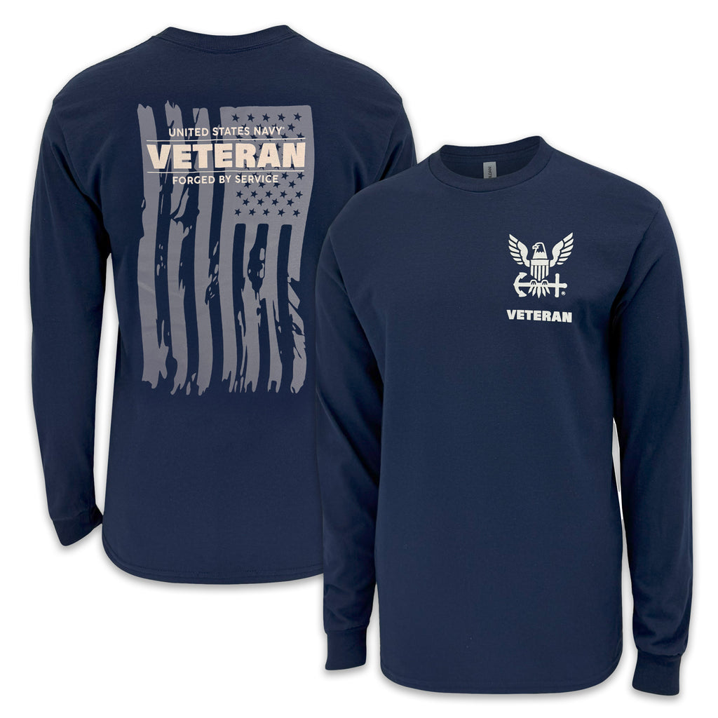 Navy Veteran Flag Long Sleeve T-Shirt (Navy)