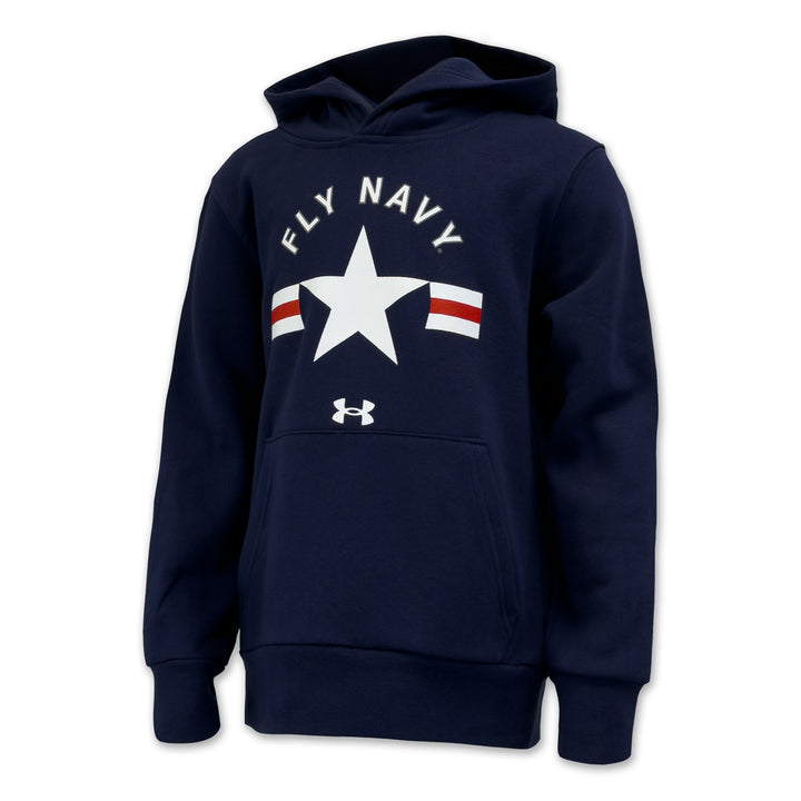 Navy Youth Under Armour Fly Navy Icon Fleece Hood (Navy)