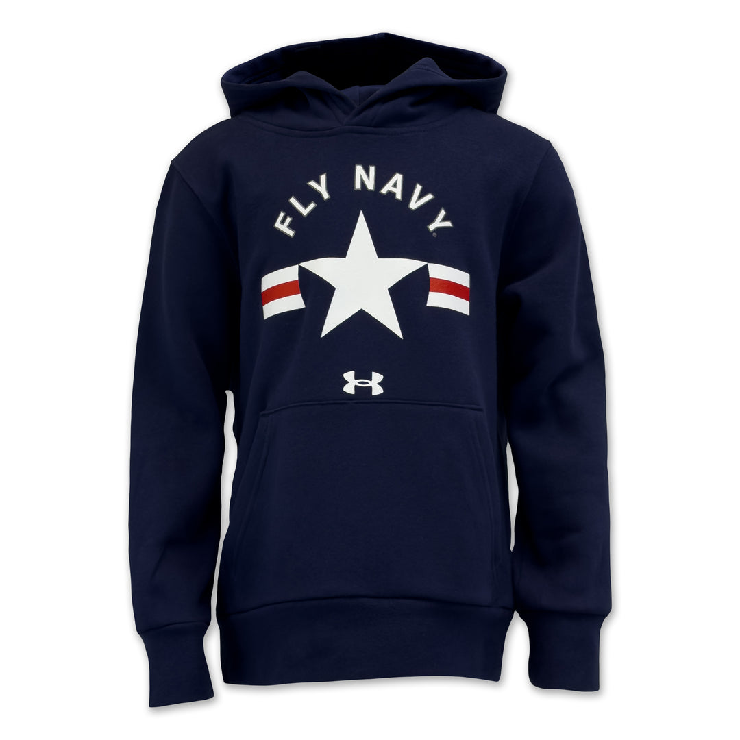 Navy Youth Under Armour Fly Navy Icon Fleece Hood (Navy)