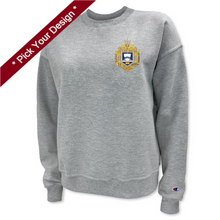 Load image into Gallery viewer, Pick Your Design Navy Champion Ladies Crewneck Sweatshirt (Grey)