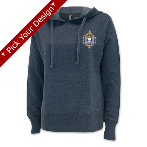 Pick Your Design Navy Ladies Hooded Sweatshirt (Washed Navy)